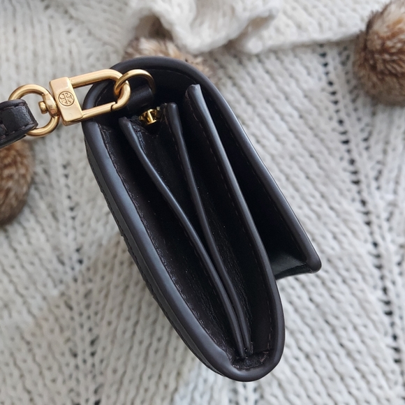 TORY BURCH Britten Woven Flap Wallet Wristlet - Deep Brown - Picture 10 of 11